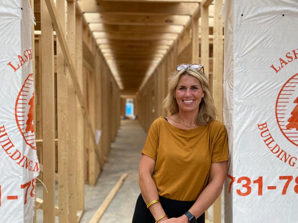 Scarlet Rope Executive Director Julanne Stone stands inside the partially-constructed facility in Jackson that will provide shelter to sex trafficking victims of the area.