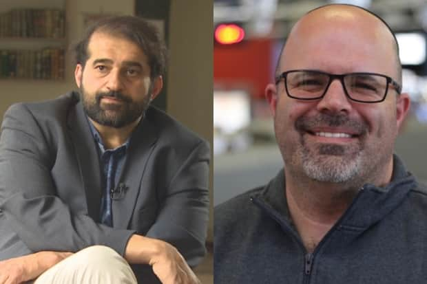 Dan Moskovitz, right, a senior rabbi at Temple Shalom Synagogue and Haroon Khan, a trustee with the Al-Jamia Masjid mosque, struck up a friendship after connecting through tragedy and trauma. (CBC News - image credit)