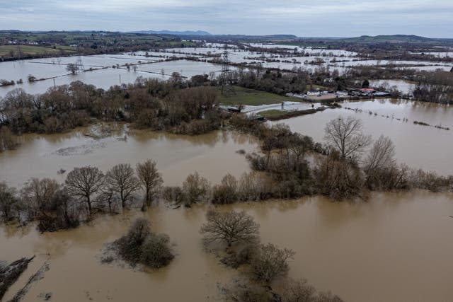 Aerial view of floodwater on fields in Gloucestershire