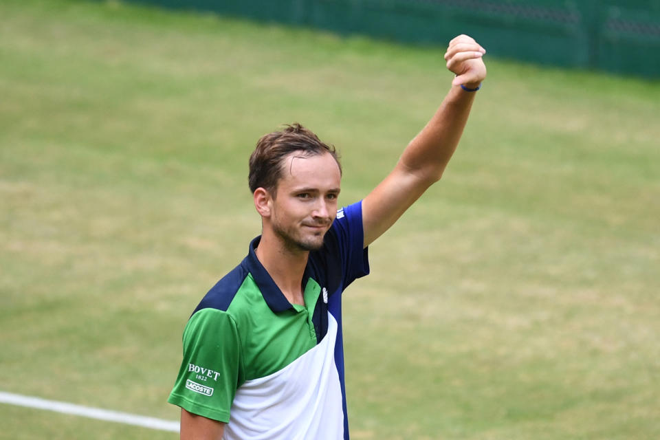 Daniil Medvedev, pictured here celebrating his win over Ilya Ivashka at the Halle Open.