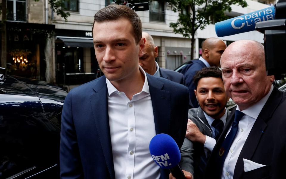 Jordan Bardella, President of the French far-right National Rally (Rassemblement National - RN) party, arrives at the RN party headquarters in Paris, France, July 1, 2024. REUTERS/Benoit Tessier