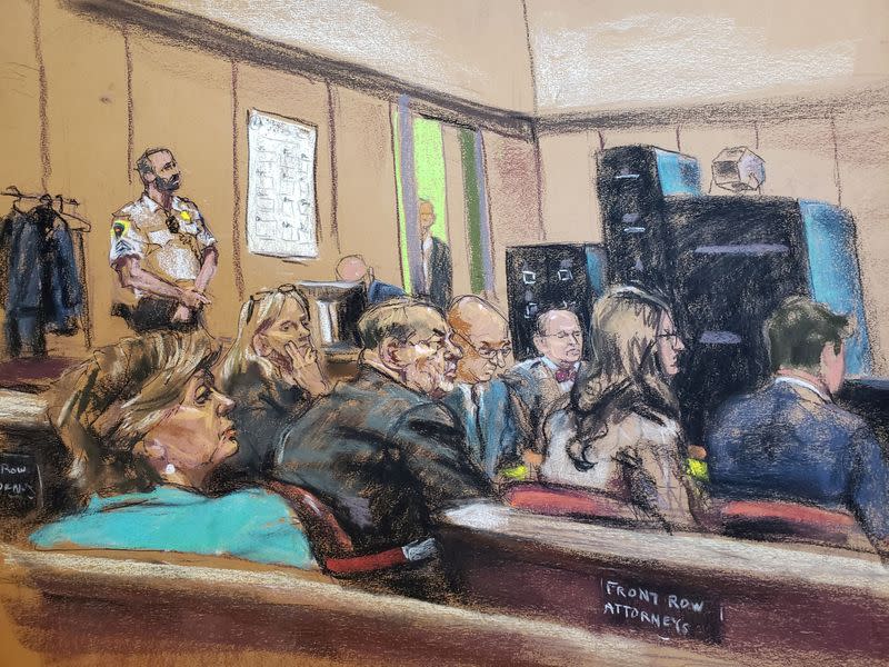 Attorney Gloria Allred sits in the front row of the gallery behind the defense during closing arguments at New York Criminal Court