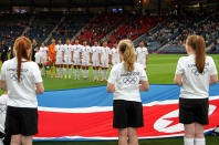 <b>North Korea flag blunder:</b> In the first day of the Olympic events on 25 July 2012, during the women's football tournament, the match between North Korea and Colombia was delayed by a little over an hour because the flag of South Korea was mistakenly displayed on the electronic scoreboard in Hampden Park. <br><br> The North Korean team walked off the pitch in protest at seeing the South Korean flag displayed by their names and refused to warm-up whilst the flag was being displayed. The game then commenced after a delay and rectification of the error.<br><br> <a href="http://in.news.yahoo.com/games-score-own-goal-n-korea-flag-faux-230101099--spt.html " data-ylk="slk:Games score own goal;elm:context_link;itc:0;sec:content-canvas;outcm:mb_qualified_link;_E:mb_qualified_link;ct:story;" class="link  yahoo-link">Games score own goal</a><br> <a href="http://in.news.yahoo.com/london-apologises-north-korea-flag-blunder-130335065.html " data-ylk="slk:London apologises to North Korea;elm:context_link;itc:0;sec:content-canvas;outcm:mb_qualified_link;_E:mb_qualified_link;ct:story;" class="link  yahoo-link">London apologises to North Korea</a><br> <a href="http://in.news.yahoo.com/north-korean-olympic-official-rails-against-flag-blunder-121805204--sow.html " data-ylk="slk:Olympic official rails against flag blunder;elm:context_link;itc:0;sec:content-canvas;outcm:mb_qualified_link;_E:mb_qualified_link;ct:story;" class="link  yahoo-link">Olympic official rails against flag blunder</a>