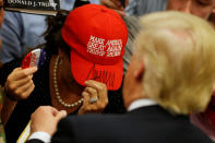 <p>Republican presidential candidate Donald Trump signs autographs after a rally with supporters in Albuquerque, N.M., Tuesday, May 24, 2016. (Reuters/Jonathan Ernst) </p>