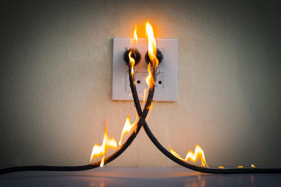 Electrical cords on fire