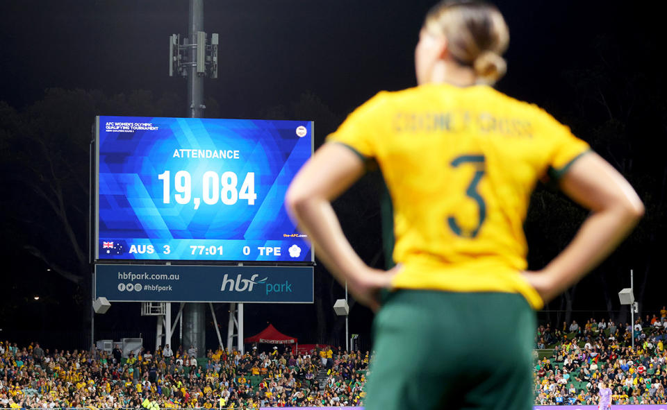 The Matildas, pictured here Olympic qualifying games in Perth.