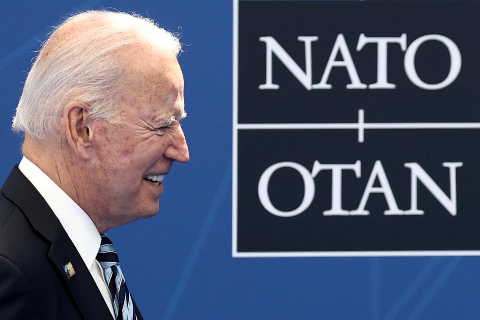 US president Joe Biden arrives at the Nato summit in Brussels (Reuters)