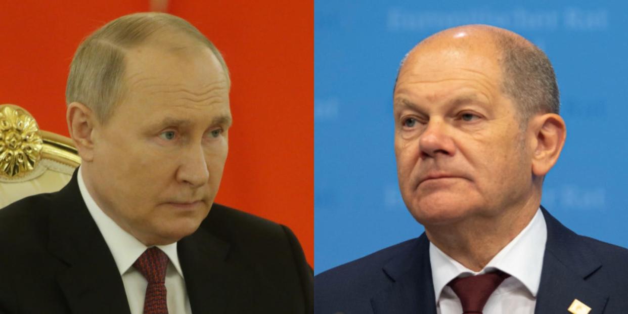 Head shots of Vladimir Putin and Olaf Scholz