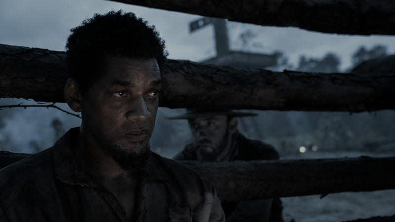 Will Smith, left; Ben Foster in a still from Emancipation.