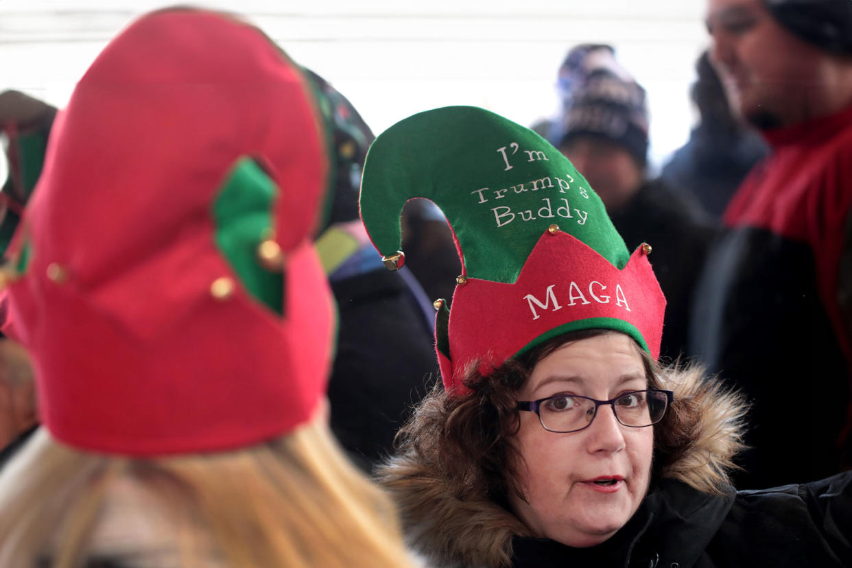 Woman MAGA Elf Hat Christmas Scott Olson/Getty Images