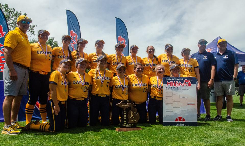 Gaylord softball claimed its second consecutive Division 2 state championship on Saturday, June 15, defeating Vicksburg 3-2 in extra innings.