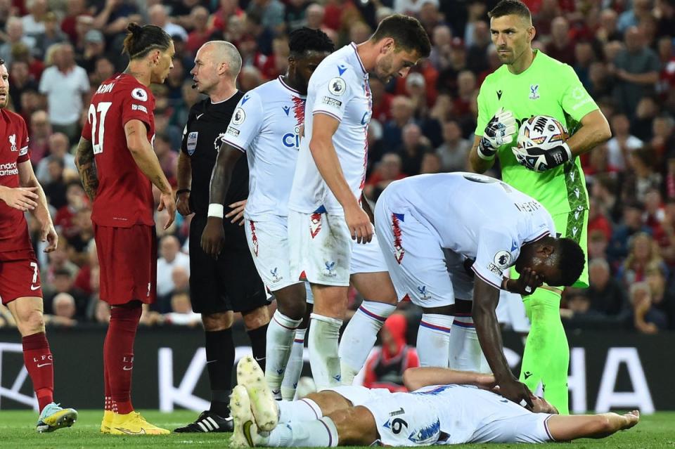 Darwin Nunez’s home Liverpool debut ended in a red card for headbutting Joachim Andersen (Reuters)