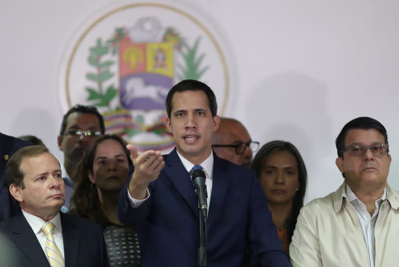 Venezuelan opposition leader Juan Guaido, who many nations have recognised as the country's rightful interim ruler, holds a news conference in Caracas