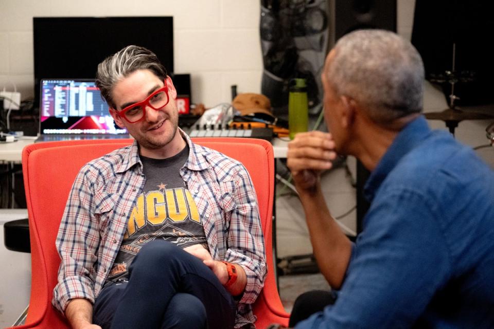 Barack Obama sits down with Luke Starcher, a data manager at Aurora Innovation in Pittsburgh (Ben Solomon/Netflix)