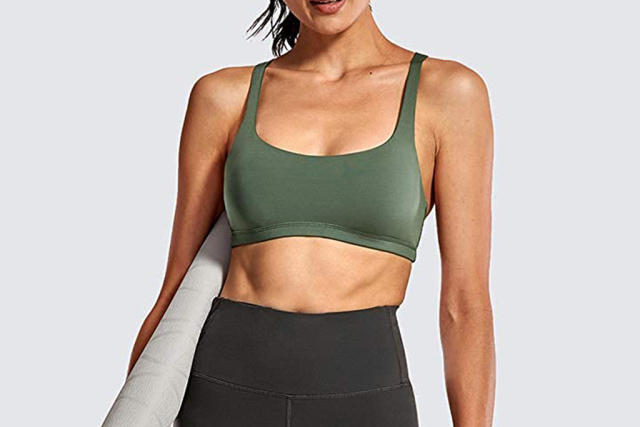 CRZ YOGA Lightweight Sweat-wicking Strappy Workout Sports Bras Cross Back  Removable Padded Yoga Bra Tops Cute Activewear for Women