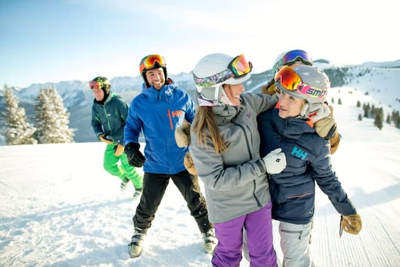 A group of skiers on a mountain at Vail.