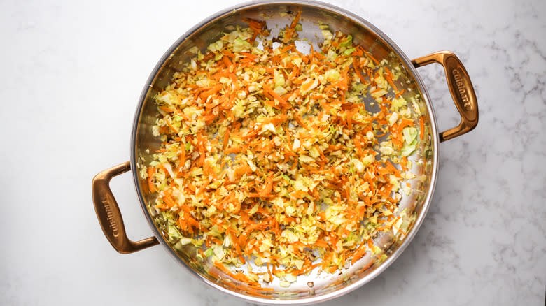 sauteeing vegetables in pan