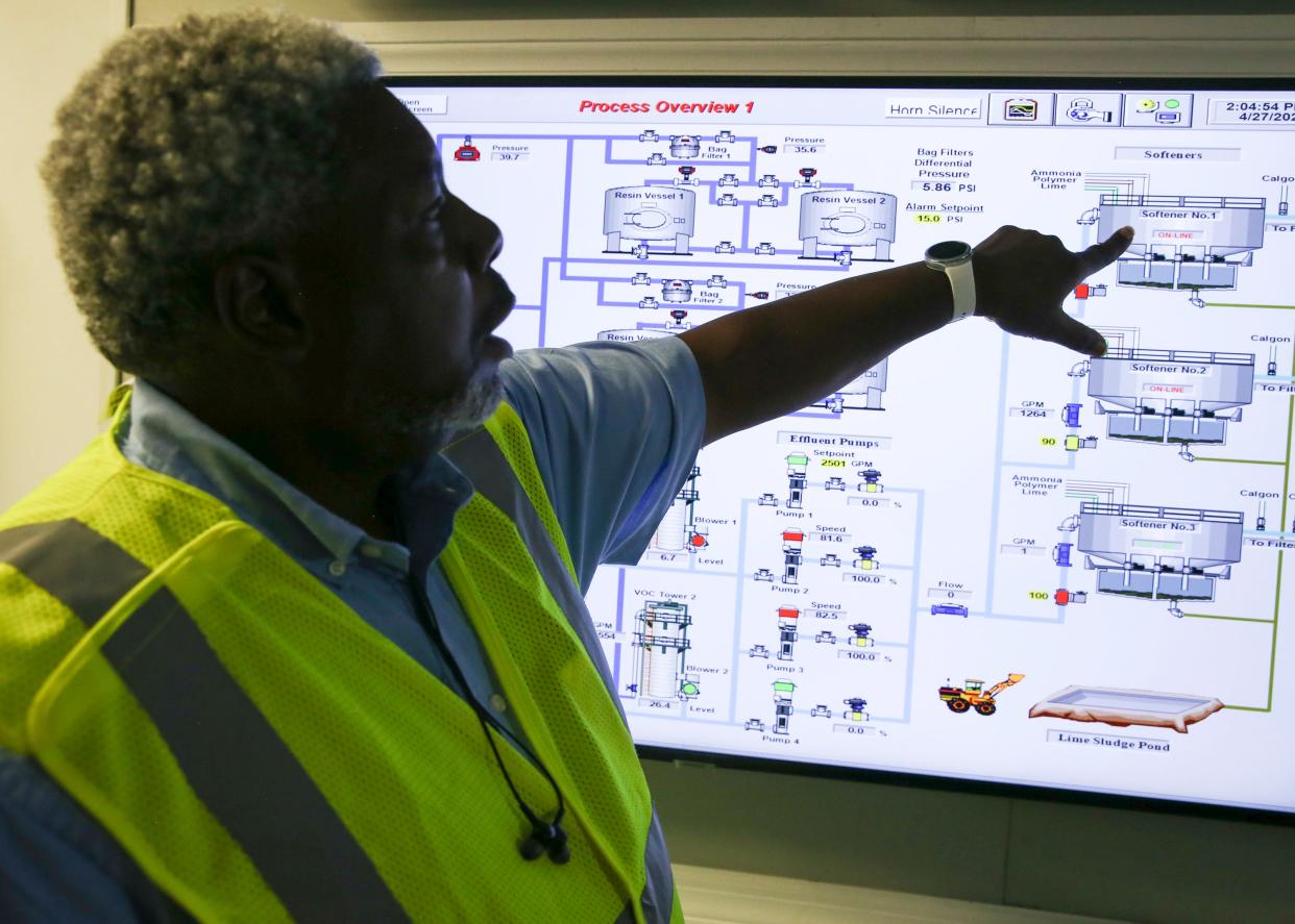 Water treatment plant Superintendent Mike Woodside explains the process of how water is treated at the water treatment facility Wednesday, April 27, 2022, in Stuart. A reverse osmosis treatment system at the plant is nearly complete and is expected to begin operating Friday, May 10, 2024.  
(Credit: CRYSTAL VANDER WEIT/TCPALM)