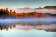 <p>Autumn hits the misty White Mountains in New Hampshire.</p>