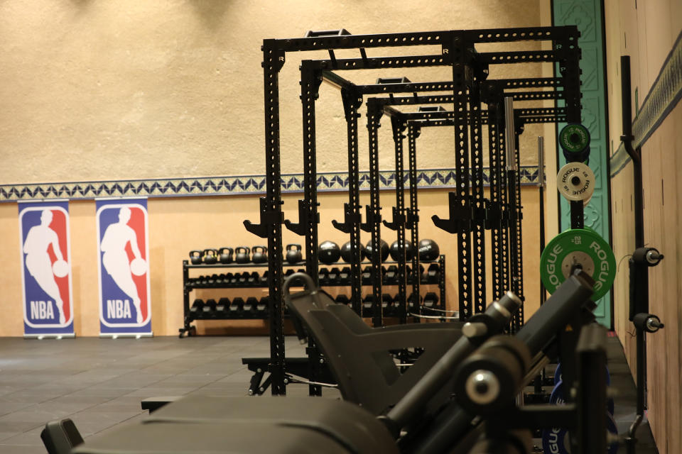 A general overall view of the installation of the weight room as part of the NBA Restart 2020 on July 1, 2020 in Orlando, Florida.