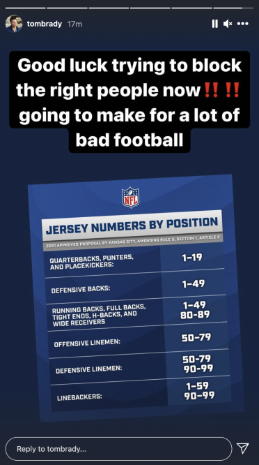 Tom Brady doesn't sound too happy about the NFL's decision to change the  rule for jersey numbers 