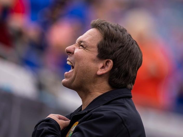 Ron DeSantis at a football game in Jacksonville, Florida on October 29, 2022.
