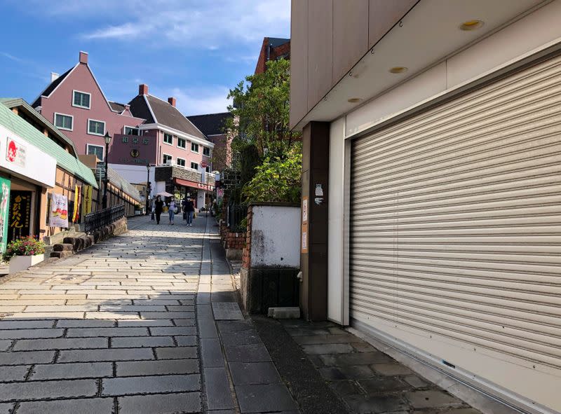 FILE PHOTO: An empty street is seen near the previously crowded Oura Cathedral, a popular attraction among tourists, amid the coronavirus disease (COVID-19) outbreak in Nagasaki