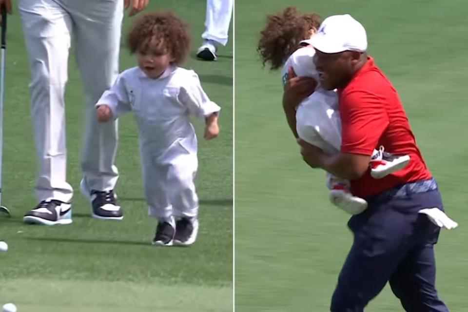 ESPN (2) Harold Varner III and son Liam at the Masters Par 3 Contest