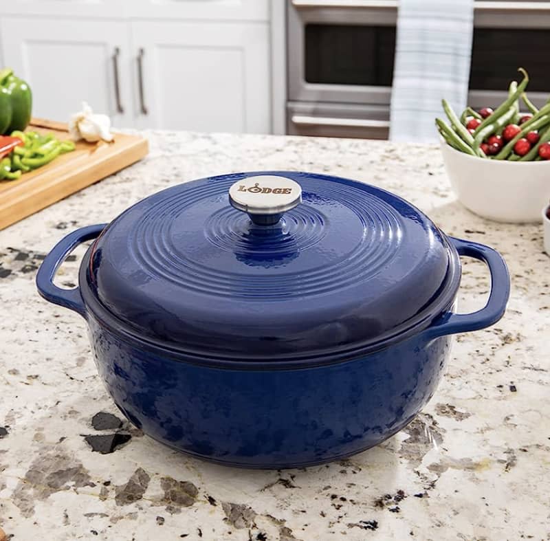 blue 6-Quart Enameled Cast-Iron Dutch Oven