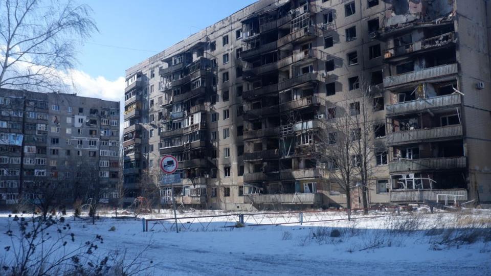 A damaged residential building in Avdiivka (Global Images Ukraine via Getty)
