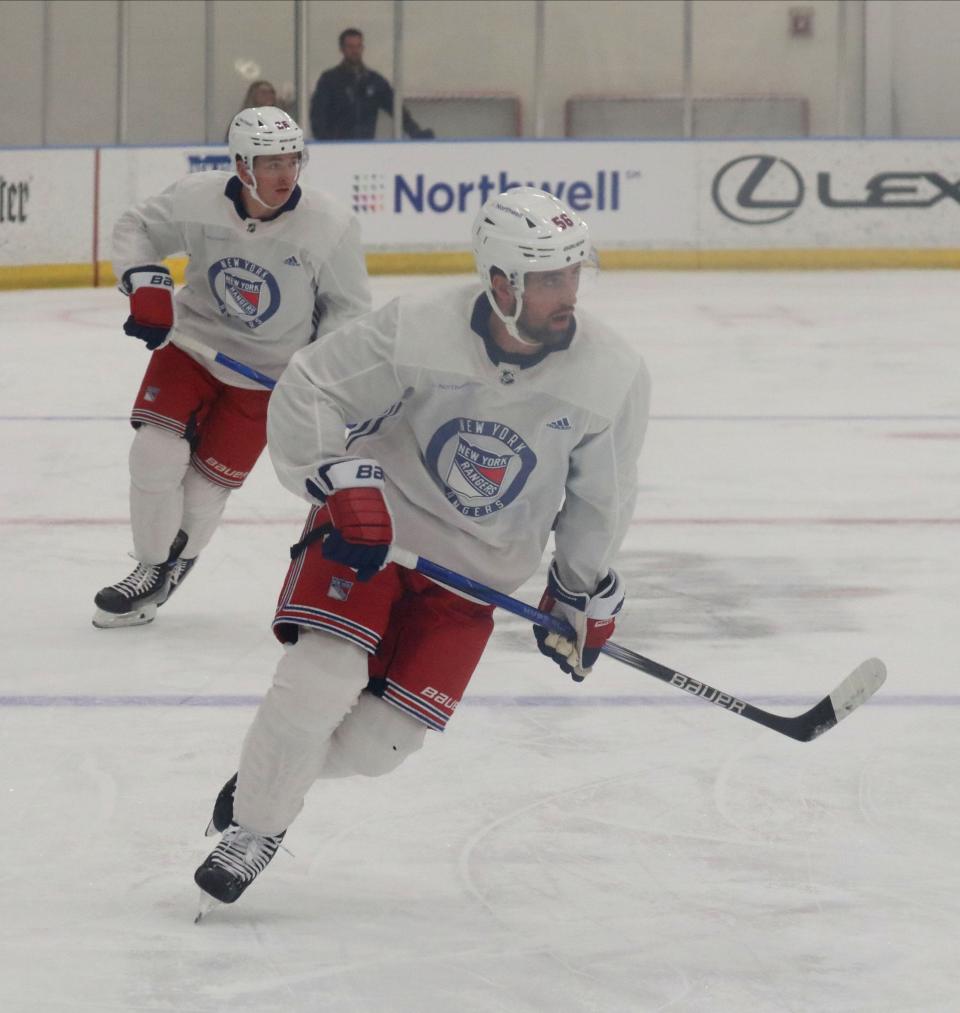 New York Rangers Erik Gustafsson is pictured during a training session at their facility in Tarrytown, Sept. 22, 2023.
