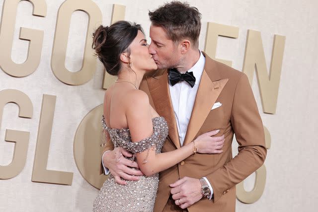 <p>John Salangsang/Golden Globes 2024/Golden Globes 2024 via Getty</p> Sofia Pernas and Justin Hartley at the 81st Golden Globe Awards