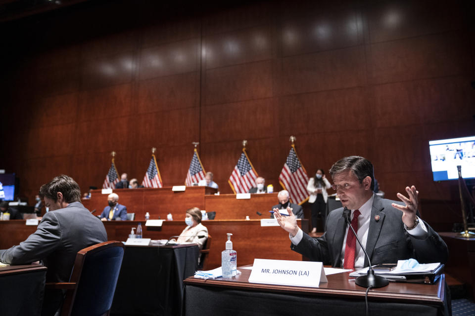 Rep. Mike Johnson, R-La., speaks during a House Judiciary Committee markup of the Justice in Policing Act of 2020 on Capitol Hill in Washington, Wednesday, June 17, 2020. (Sarah Silbiger/Pool via AP)