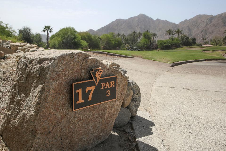 The par 3 17th hole at the Indian Wells Golf Resort in Indian Wells, Calif., April 26, 2024.