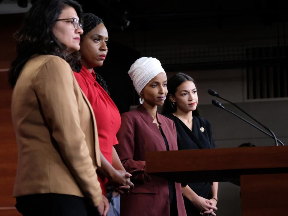 Left to right: congresswomen Rashida Tlaib, Ayanna Pressley, Ilhan Omar and Alexandria Ocasio-Cortez, also known as ‘the Squad’ (Getty Images)