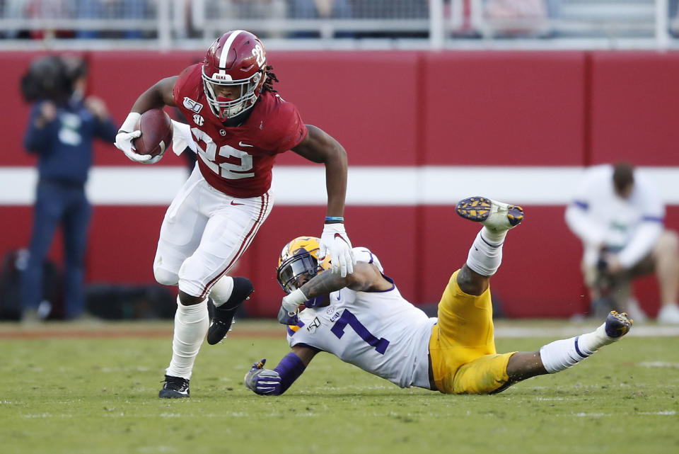 This was one of four missed tackles by LSU's Grant Delpit against Alabama. (Photo by Todd Kirkland/Getty Images)