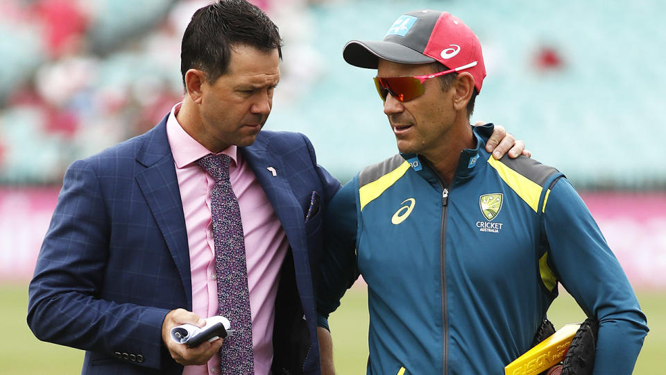 Ricky Ponting and Justin Langer, pictured here at the SCG for the third Test between Australia and New Zealand.