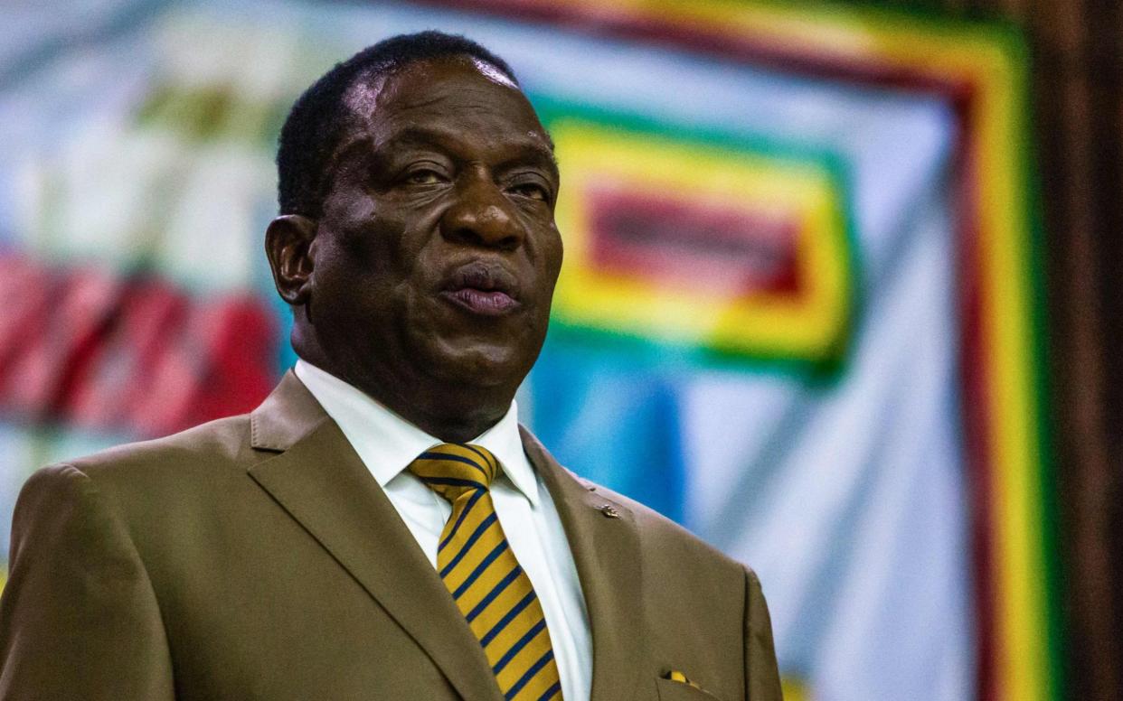 Zimbabwe's President Emmerson Mnangagwa delivers a speech to the the Zanu-PF Central Committee - AFP