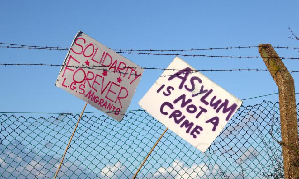 Placards from one of last year’s demonstrations outside Yarl’s Wood detention centre.