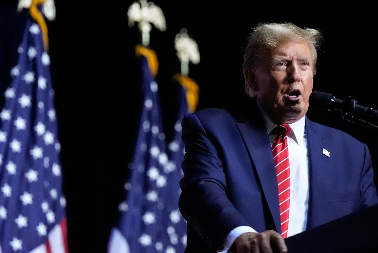 Republican presidential candidate former President Donald Trump speaks , Saturday, March 9, 2024, in Rome, Ga. (AP Photo/Mike Stewart) ORG XMIT: NYOTK
