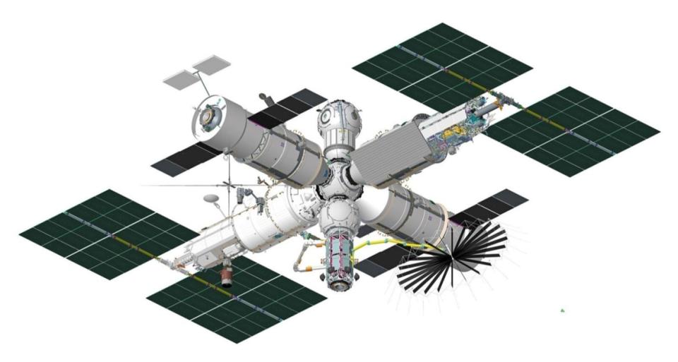 <div class="inline-image__caption"><p>Rendering of Roscosmos’ planned ROSS orbital outpost fully assembled. </p></div> <div class="inline-image__credit">Roscosmos</div>