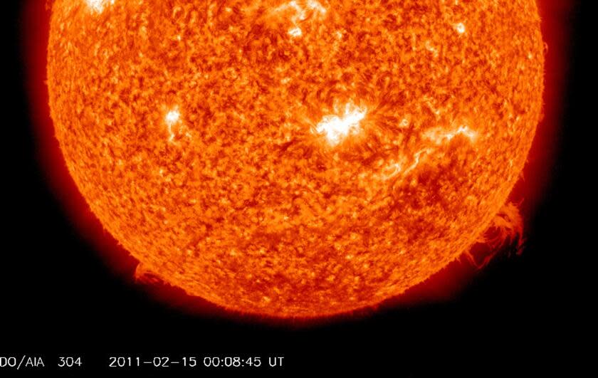 IN SPACE - FEBRUARY 15: In a screen grab taken from a handout timelapse sequence provided by NASA / SDO, a solar spot in the centre of the Sun is captured from which the first X-class flare was emitted in four years on February 14, 2011. The images taken by NASA's Solar Dynamics Observatory (SDO) spacecraft reveal the source of the strongest flare to have been released in four years by the Sun, leading to warnings that a resulting geo-magnetic storm may cause disruption to communications and electrical supplies once it reaches the earths magnetic field. (Image by NASA/Solar Dynamics Observatory via Getty Images)