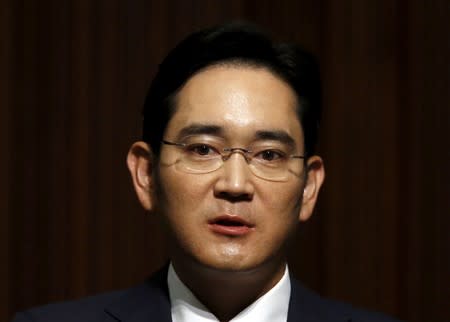 FILE PHOTO: Samsung Electronics Vice Chairman Jay Y. Lee speaks at the company's headquarters in Seoul