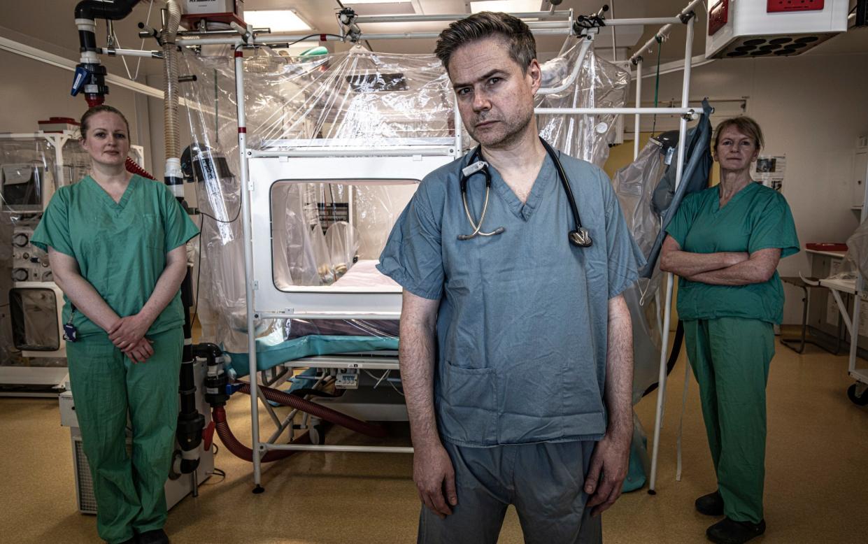 Dr Jake Dunning, Consultant in Infectious Diseases (centre) Jennifer Abrahamsen (L) Senior Sister in Infectious Diseases Breda Athan (R) High Consequence Infectious Diseases Lead Nurse