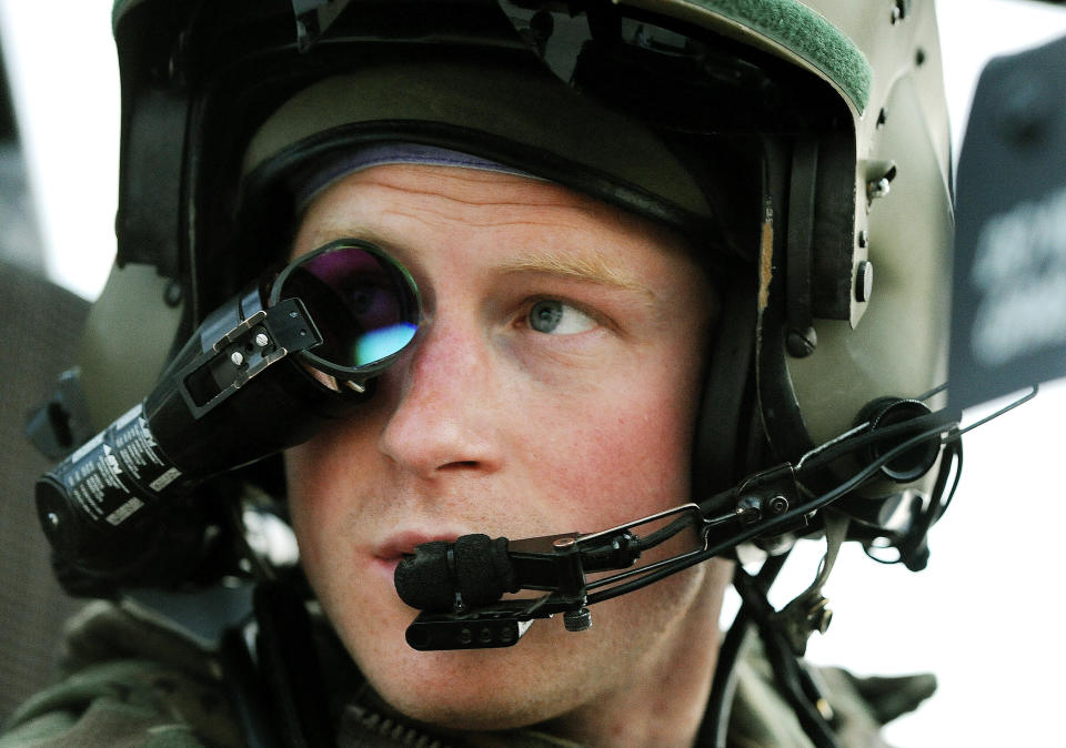 CAMP BASTION, AFGHANISTAN - DECEMBER 12:  In this image released on January 21, 2013, Prince Harry, wears his monocle gun sight as he sits in the front seat of his cockpit at the British controlled flight-line at Camp Bastion on December 12, 2012 in Afghanistan. Prince Harry has served as an Apache Helicopter Pilot/Gunner with 662 Sqd Army Air Corps, from September 2012 for four months until January 2013.  (Photo by John Stillwell - WPA Pool/Getty Images)