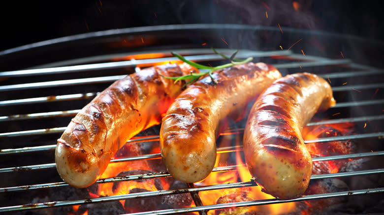 Sausages on a grill