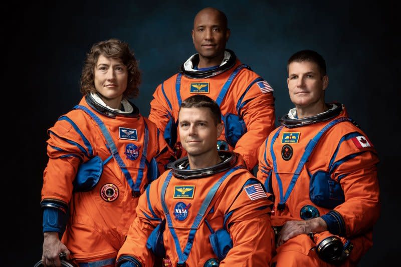 Left to right, the crew of NASA's Artemis II mission: NASA astronauts Christina Koch, Victor Glover, Reid Wiseman (seated), and Canadian Space Agency astronaut Jeremy Hansen. NASA Photo by Josh Valcarcel