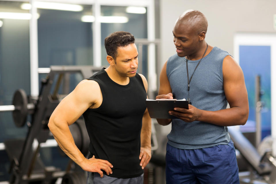 trainer, personal, african, gym, american, membership, coach, black, sport, health, club, training, client, instructor, men, handsome, clipboard, aged, wellness, adult,