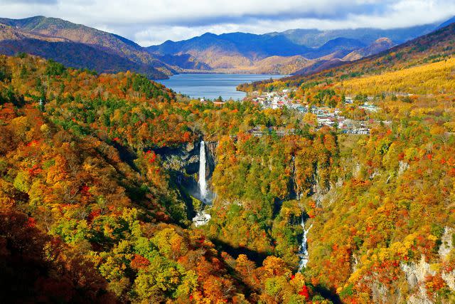 <p>preuk13/Getty Images</p> Kegonnotaki Falls and Chuzenji Lake in Nikko, Japan.