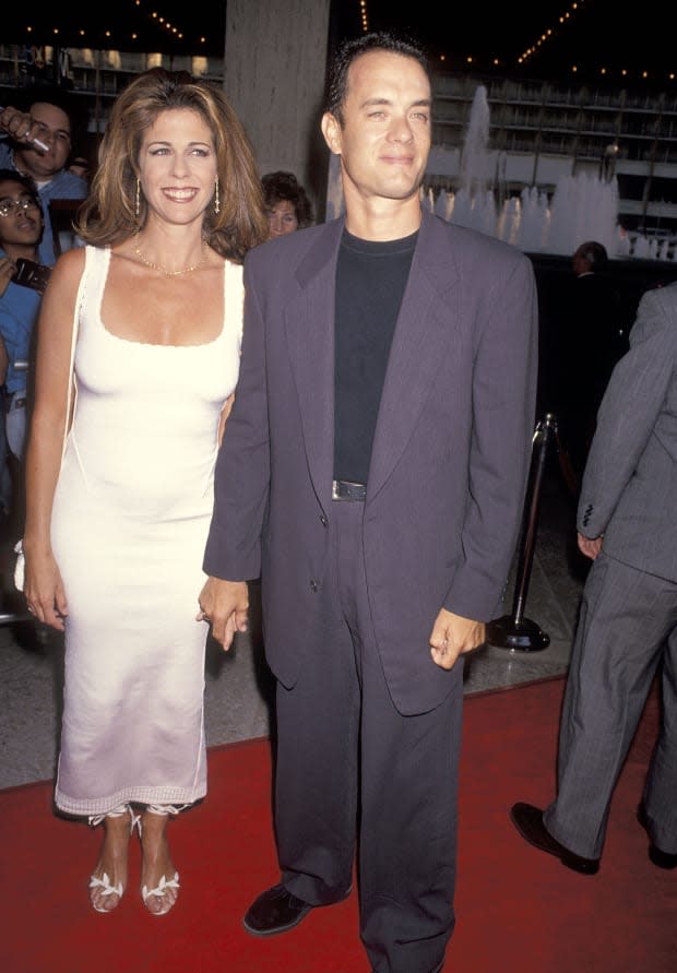 Rita Wilson and Tom Hanks attend the "Sleepless in Seattle" premiere on June 23, 1993, at the Cineplex Odeon Century Plaza Cinemas in Century City, California.<p><a href="https://www.gettyimages.com/detail/155213634" rel="nofollow noopener" target="_blank" data-ylk="slk:Ron Galella, Ltd./Getty Images;elm:context_link;itc:0;sec:content-canvas" class="link ">Ron Galella, Ltd./Getty Images</a></p>